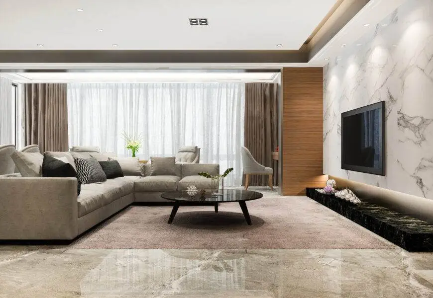 Natural Bourton Oak and Marble Effect Wide TV